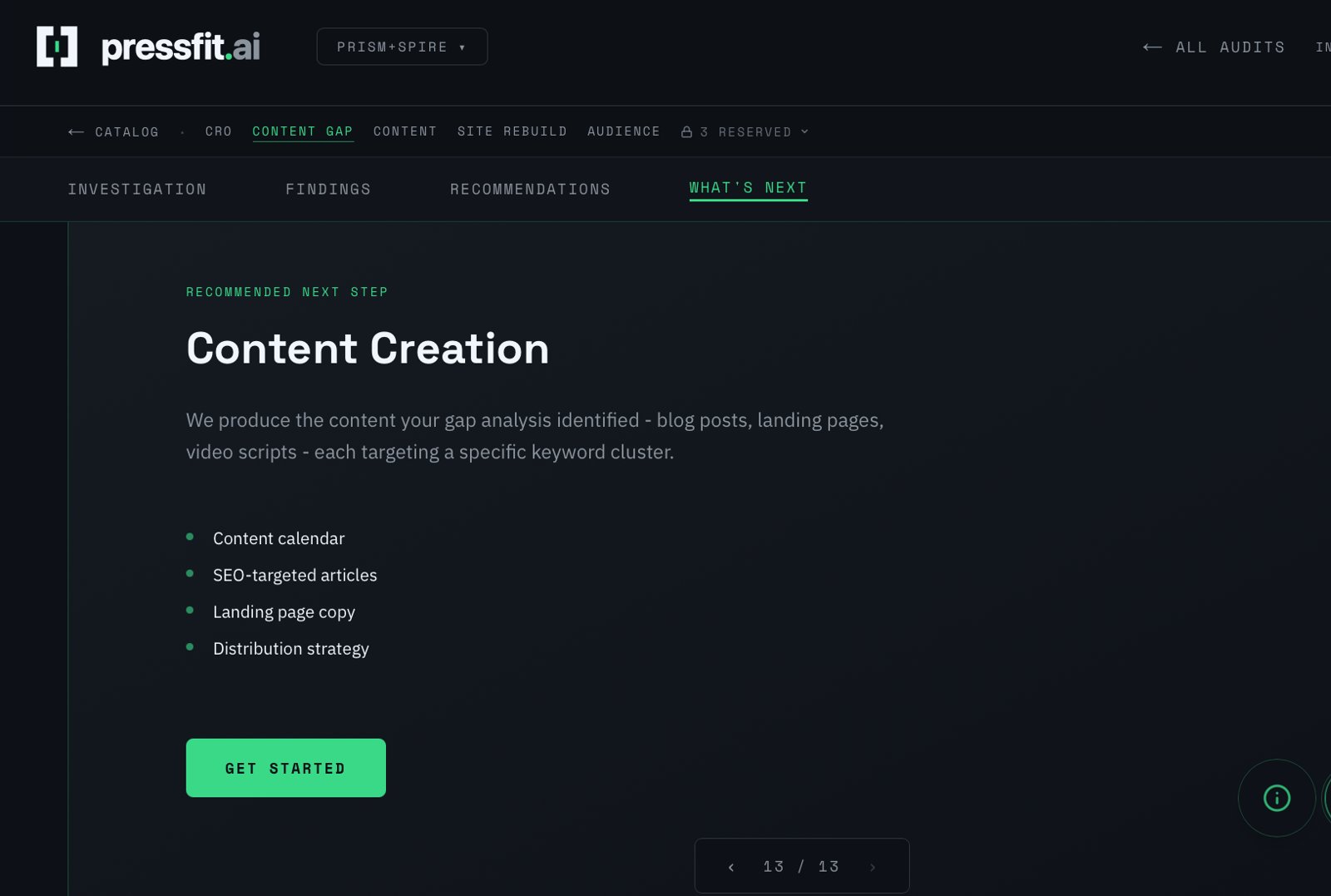 Content gap report recommending content creation